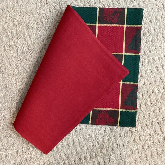 Vintage Christmas Table Linens (4) placemats & napkins red green plaid festive - Picture 4 of 6